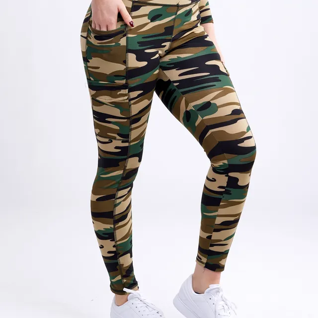 High-Waisted Leggings with Side Cargo Pockets French Camo