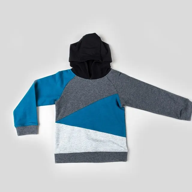 Boy's Blue and Grey Color Block Hoodie