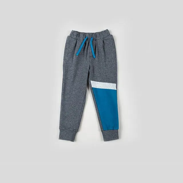 Boy's Blue and Grey Color Blocked Jogger