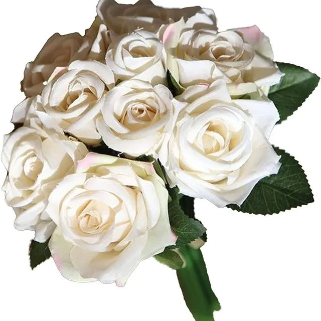 9 Heads Silk Rose Artificial flower Bouquet - Champagne