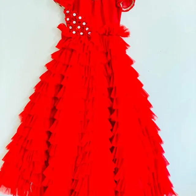 AMIRA RED LAYERED TULLE DRESS