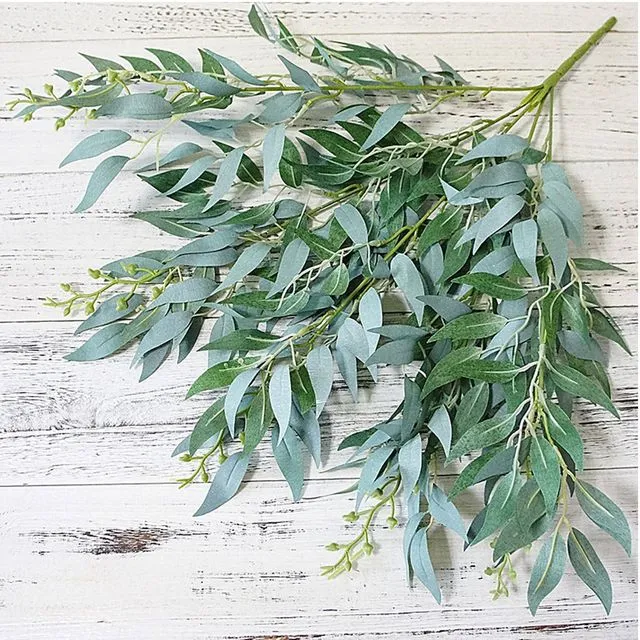Artificial Single Stem 5 Prongs Willow Leaves Flower Silk Simulation Grass Plant Fake Leaf - Grey-Green