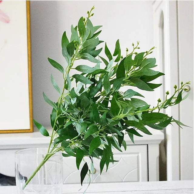 Artificial Single Stem 5 Prongs Willow Leaves Flower Silk Simulation Grass Plant Fake Leaf - Green