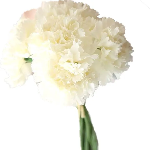 Carnation Silk Artificial Flower Bouquet - Milky White