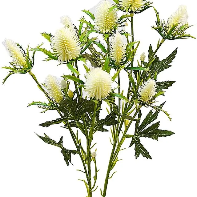 Eryngium Sea Holly Thistle Artificial Flowers (12 Head Stem) - White