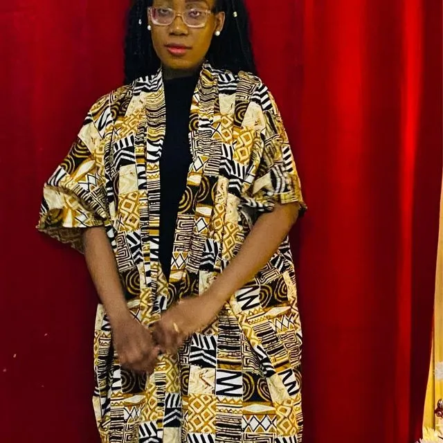 African Print Oulu Multi Coloured Kimono Brown