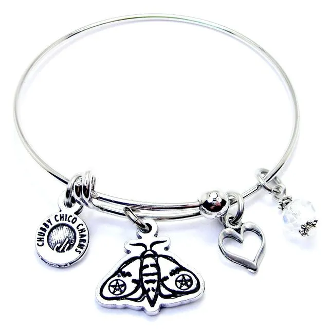 Moth With Pentacle Wings Bangle Bracelet Pagan Wiccan Witch