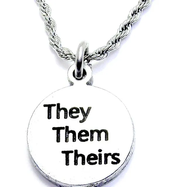 They Them Theirs Charm Necklace Gender Neutral Pronouns