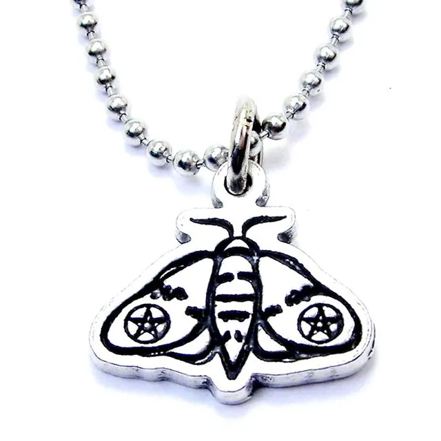 Moth With Pentacle On Wings Ball Chain Necklace Pagan Wiccan