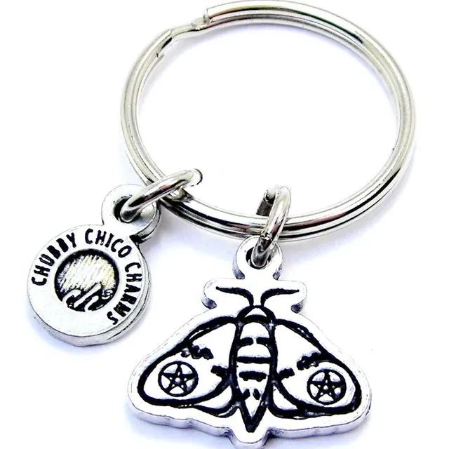 Moth With Pentacle On Wings Key Chain Pagan Wiccan Witch