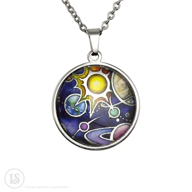 Solar System Pendant, Silver-tone, Glass/Stainless