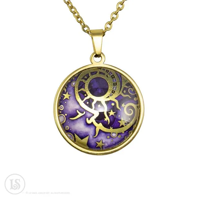 Purple Moon Pendant Gold-tone, Glass /Stainless