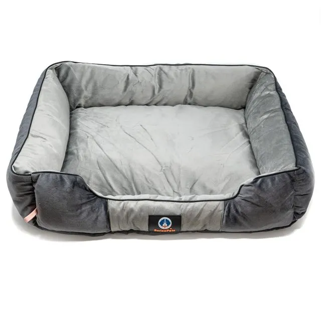 LUXURY VELVET DOG BED WITH EXTRA PADDING AND ZIPPERS(LARGE GREY)