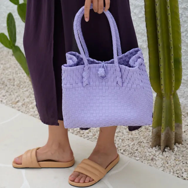 Zoe Recycled Plastic Woven Tote Small - Lavender