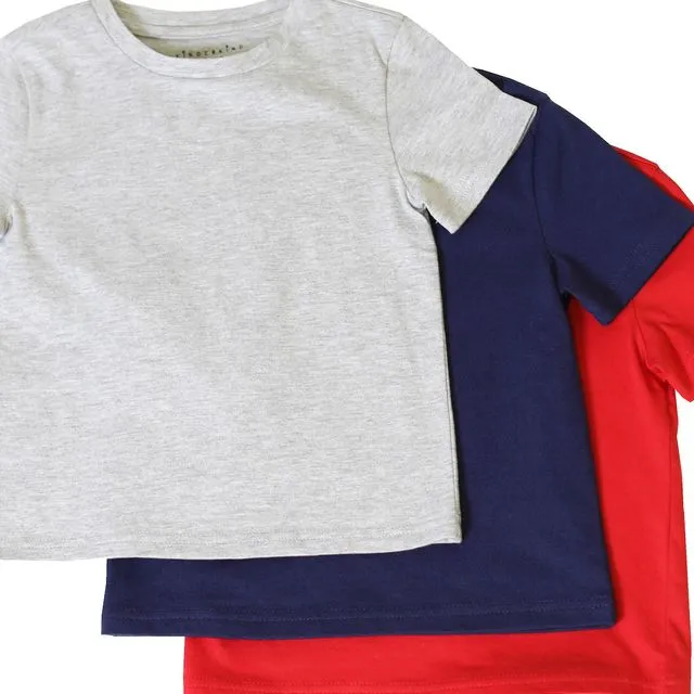 Boys Basic 3-Pack Solid Gray/Navy/Red Short-Sleeve Tee Shirts