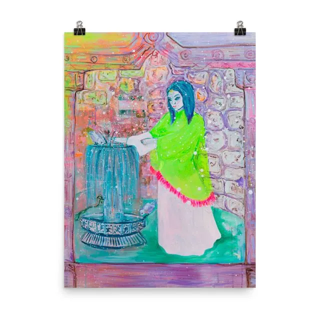 Art Print of Woman and Fountain