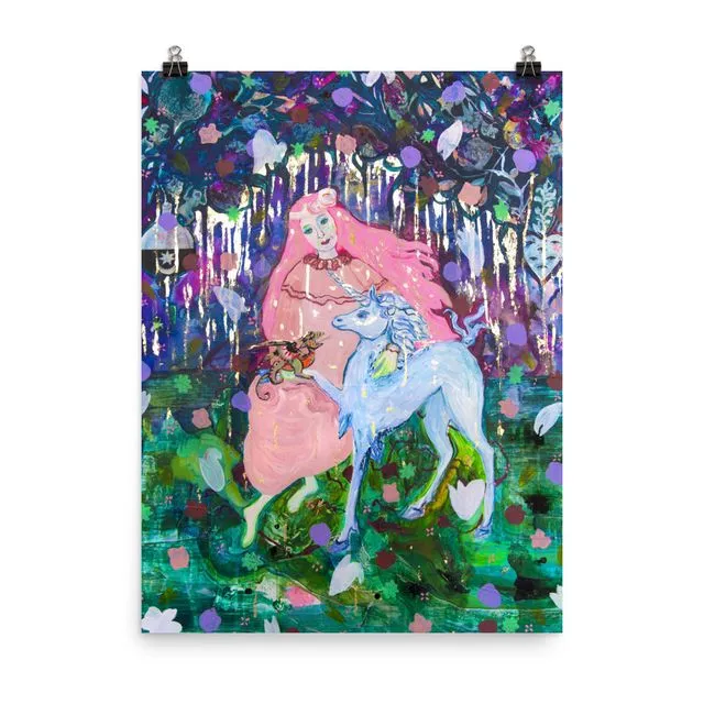 Art Print of Girl with Unicorn