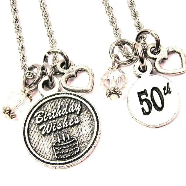50th Birthday Set Of 2 Rope Chain Necklaces Celebration BFF
