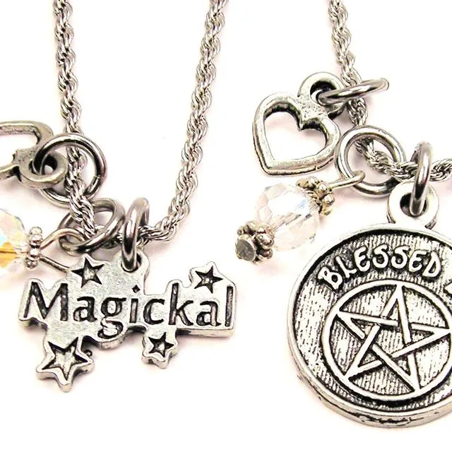 Magickal And Blessed Be Set Of 2 Rope Chain Necklaces Wiccan