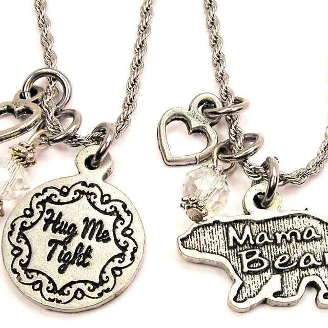 Mama Bear Hug Me Tight Set Of 2 Rope Chain Necklaces Mother