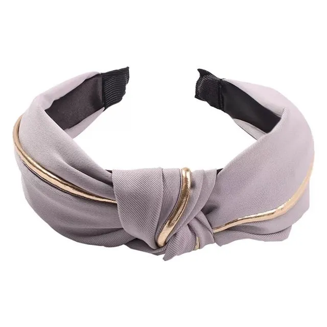 Gold trim knotted headband Gray