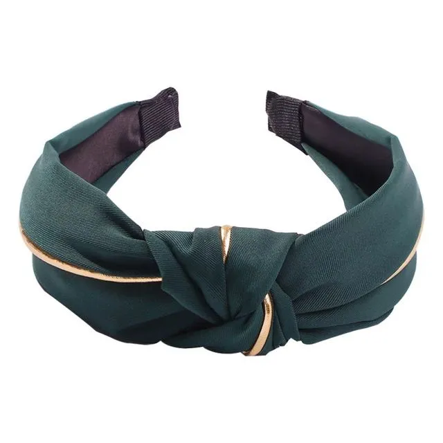 Gold trim knotted headband Olive