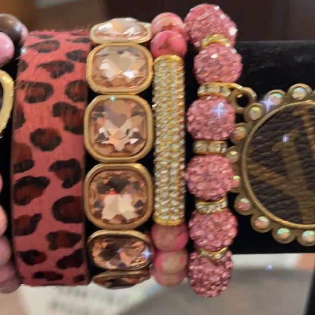 Pink Leopard Upcycled LV charm bracelet