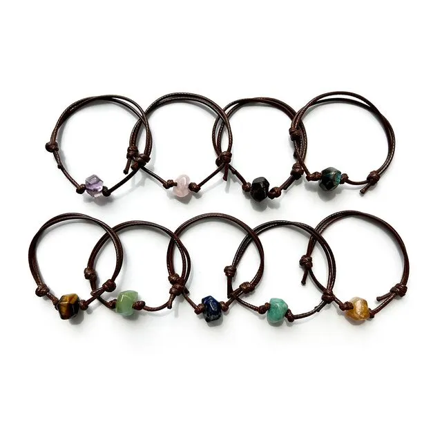 Gemstone Bracelets, Adjustable Brown String Stackable Gem Bracelet