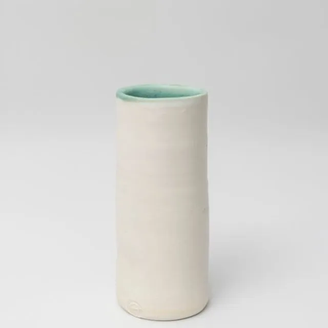 Medium White Cylinder Vase Turquoise