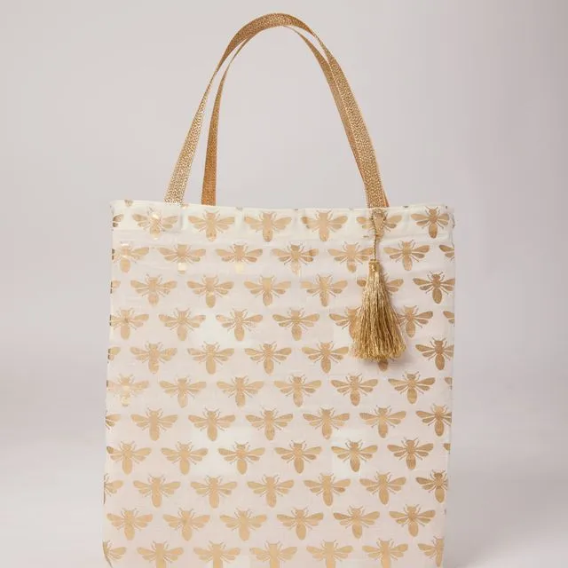 Fabric Gift Bags Tote Style - Vanilla Bees (Large)