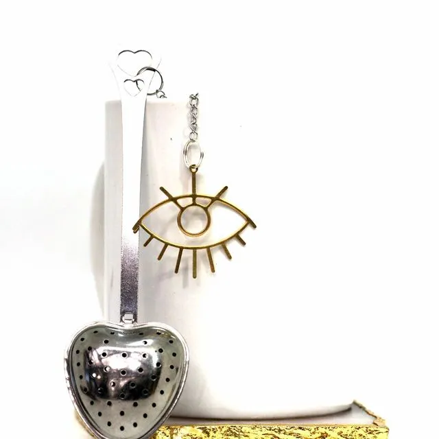 Heart Tea Infuser Spoon with Golden Third Eye Charm