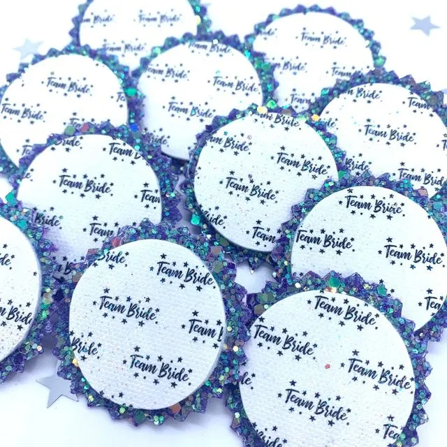 Mini sparkly Team Bride badges