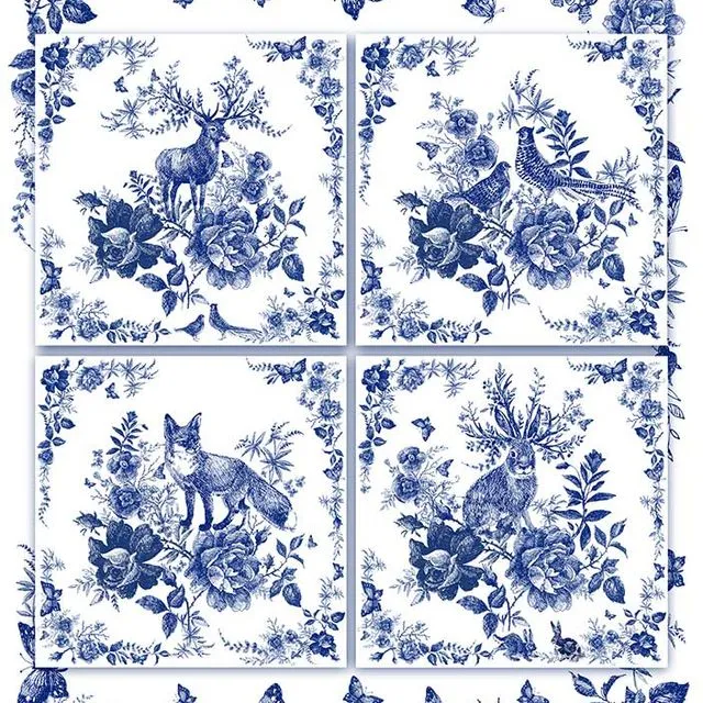 Rice Paper for Decoupage - Animals/Insects - Blue Forest Animals