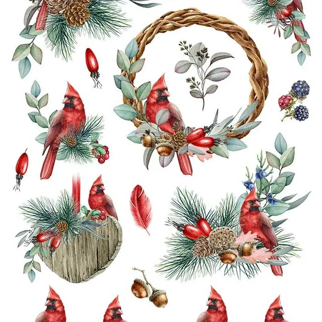 Rice Paper for Decoupage - Christmas/Winter/Easter - Red Cardinal