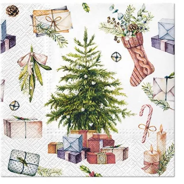 Christmas Tree Collage Paper Napkins - Cocktail