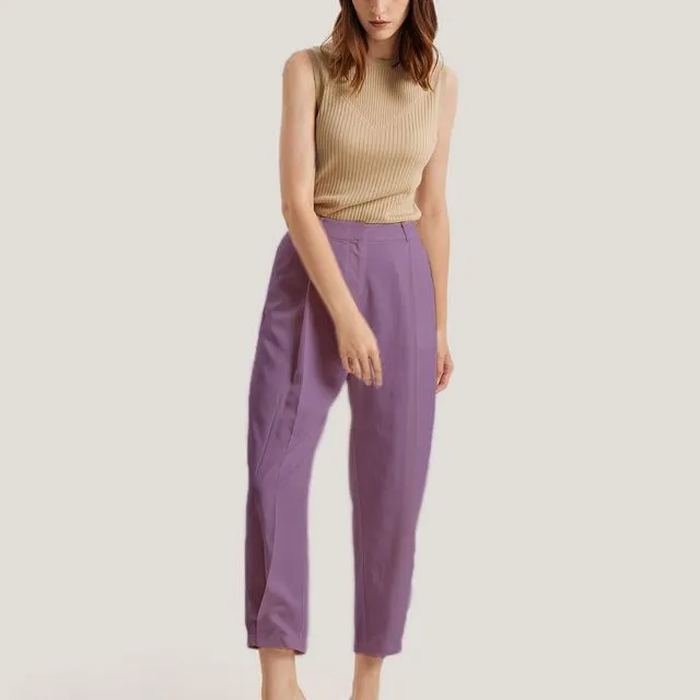Cotton-Linen Tailored Trousers Violet