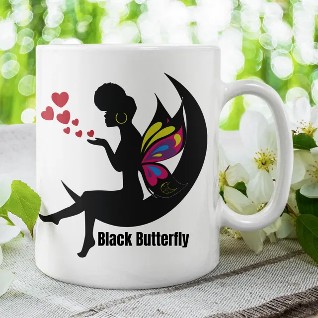 Black Butterfly Fairy Mug and Coaster Set