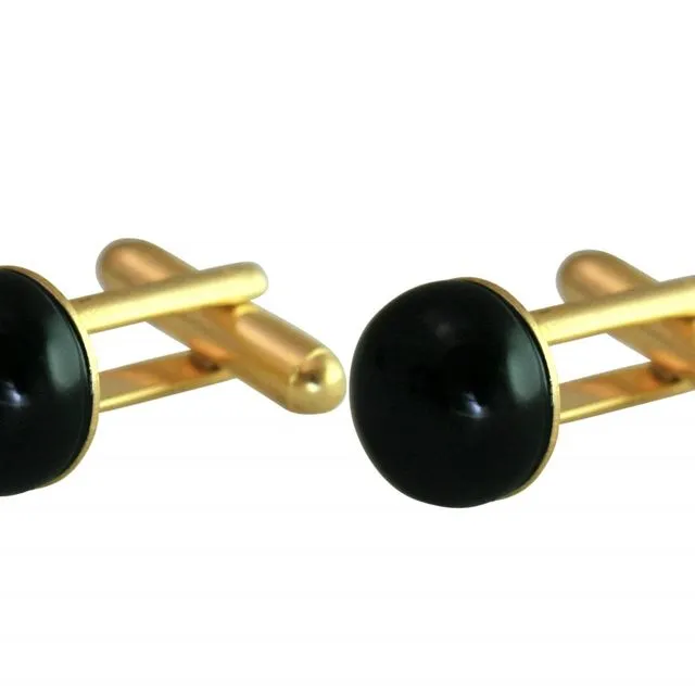 Gemshine - Cufflinks - Gold plated - Onyx - Black - 12 mm