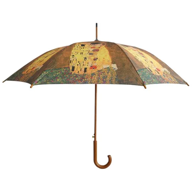 Klimt's "The Kiss" Premium Quality Wooden Stick Umbrella