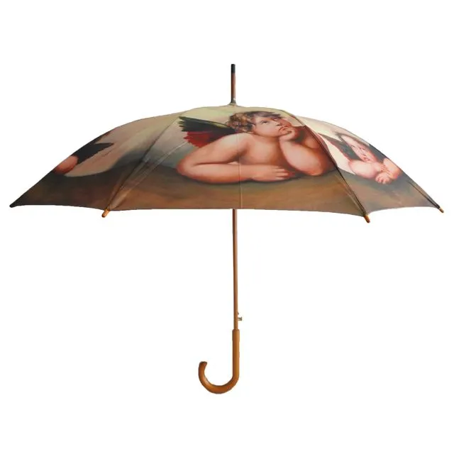 Raphael's Two Angels Premium Quality Wooden Stick Umbrella