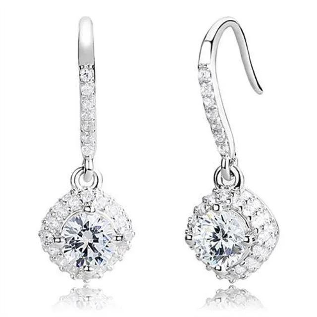 3W1372 - Rhodium 925 Sterling Silver Earrings with AAA Grade CZ in Clear
