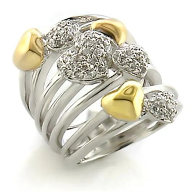 8X149 - Gold+Rhodium Brass Ring with AAA Grade CZ in Clear
