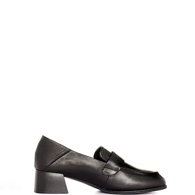 TANYA - Black Chunky Heel leather Loafers