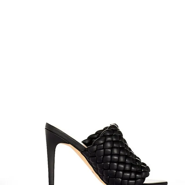 EMILY - BLACK MID HEEL QUILTED MULES