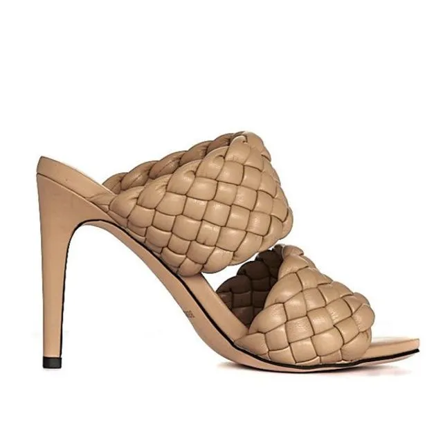 CHLOE - Camel Mid Heel Quilted Mules