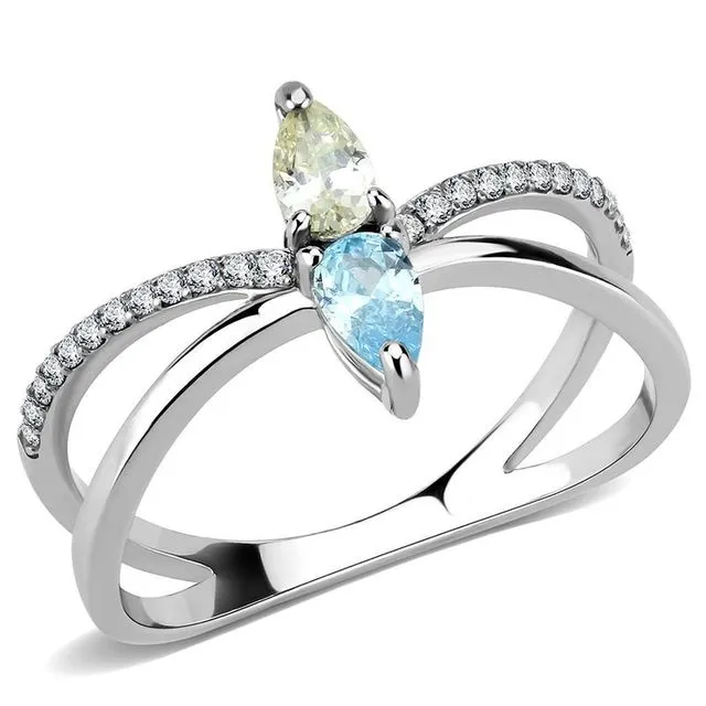 DA271 - High polished (no plating) Stainless Steel Ring with AAA Grade CZ in Multi Color