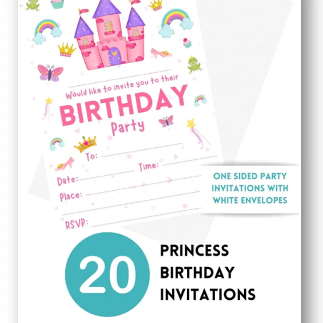 Second Ave 20 Pack Princess Birthday Party Invitations Invite With Envelopes For Children Girls