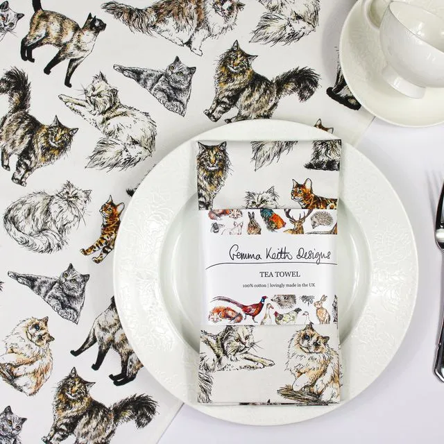 Cat Cotton Tea Towel | Printed in the UK | Designed by Gemma Keith