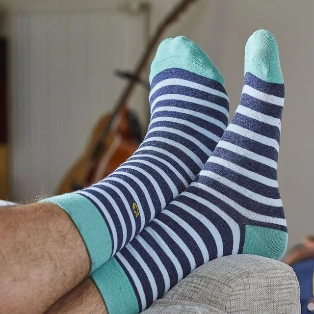 Blue Motted and Green Wide Fancy Stripe Socks