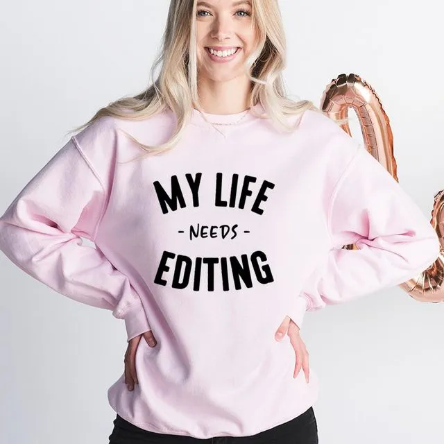 SS3032K -MY LIFE NEEDS EDITING Graphic Print Women Sweater Top -Packaged 2-2-2 (SML)
